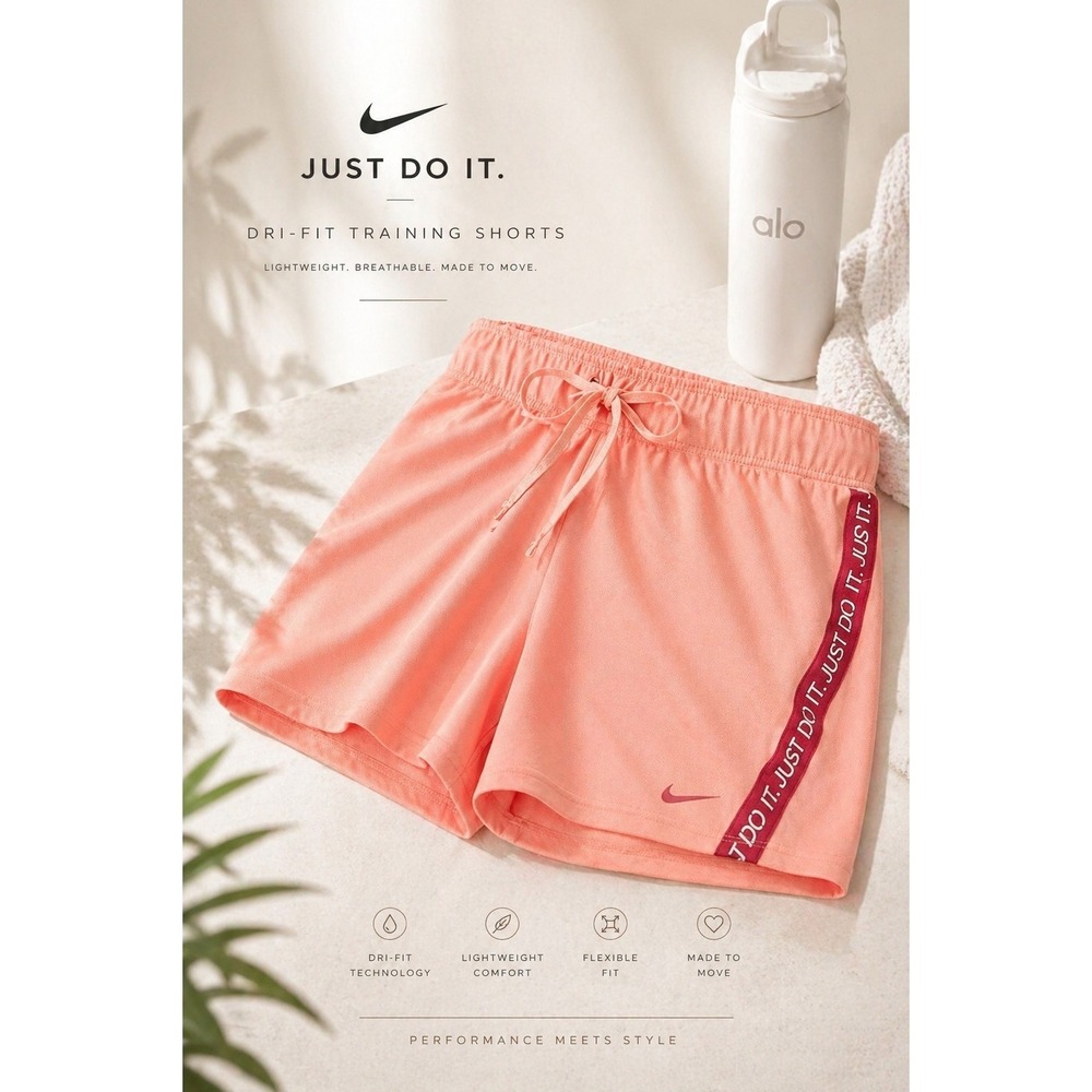 Nike Dri Fit Shorts Women M Peach Pink Logo Tape Athletic Training‎ Gym Running